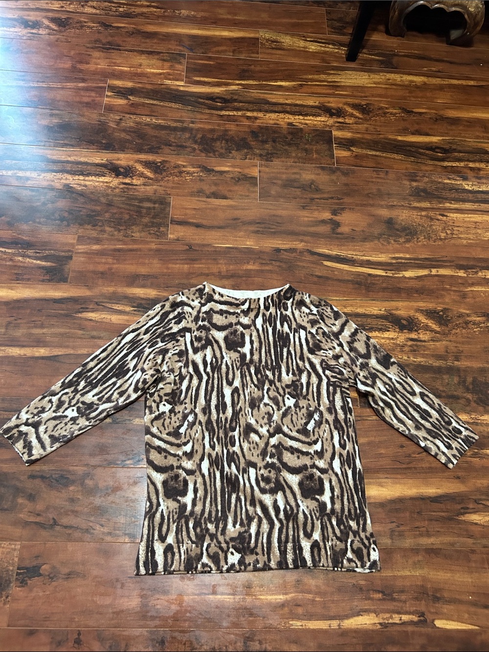 Talbots 100% Merino Wool Brown and Cream Animal-Print Sweater Top